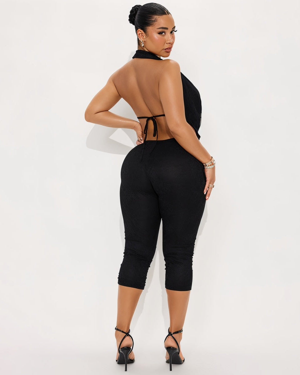 KATRINA Cowl Neck Lace Jumpsuit